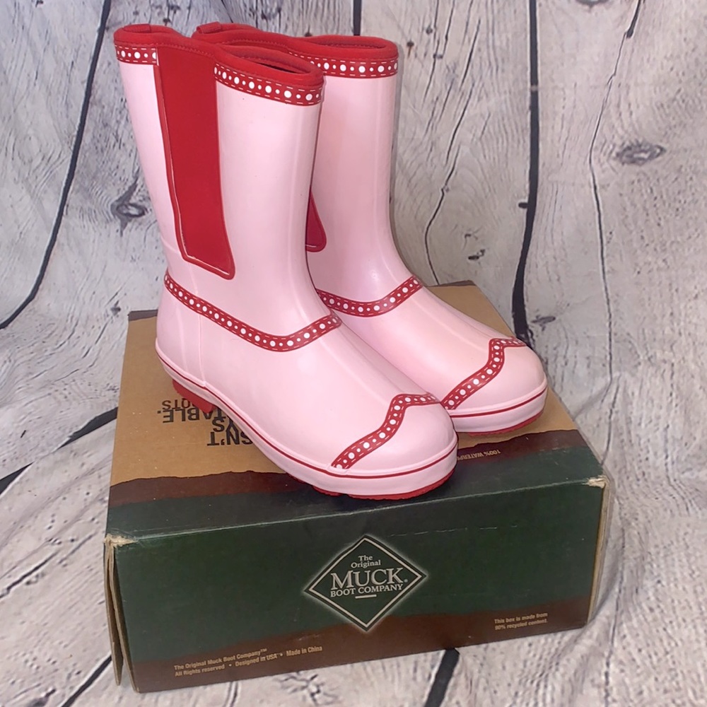 The Original Muck Boot Company Pink Red Rain Boots Girl’s Size 3 Size 4